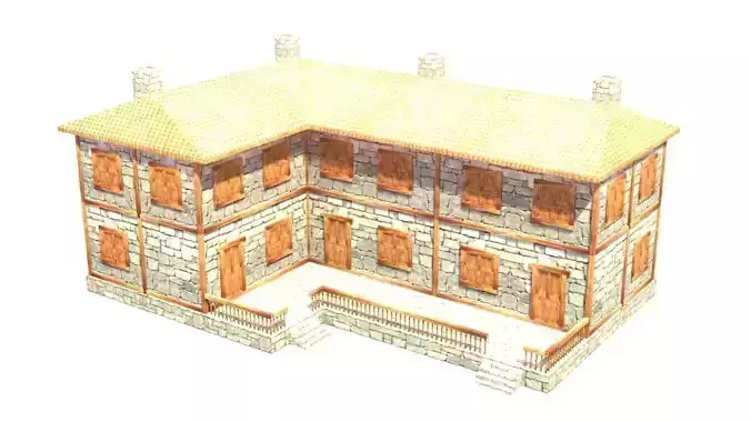 medieval house low poly village town residential house  77