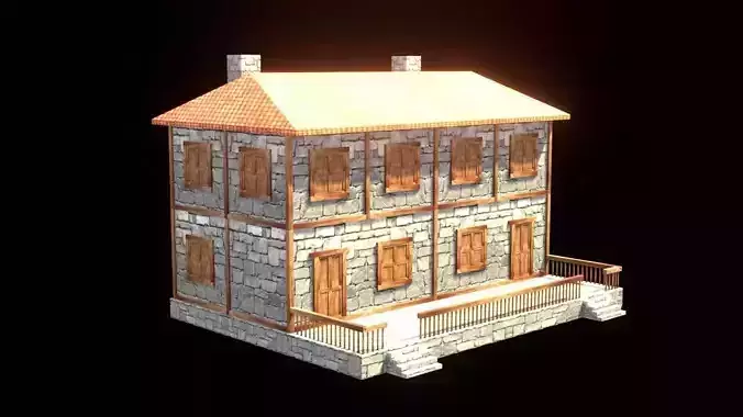 medieval house low poly village town residential house  76