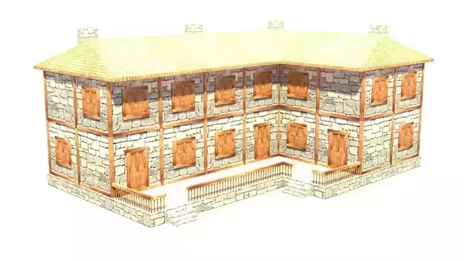 medieval house low poly village town residential house  75