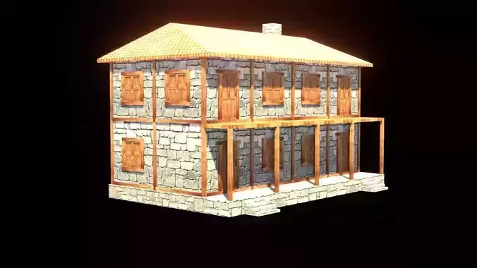 medieval house low poly village town residential house  74