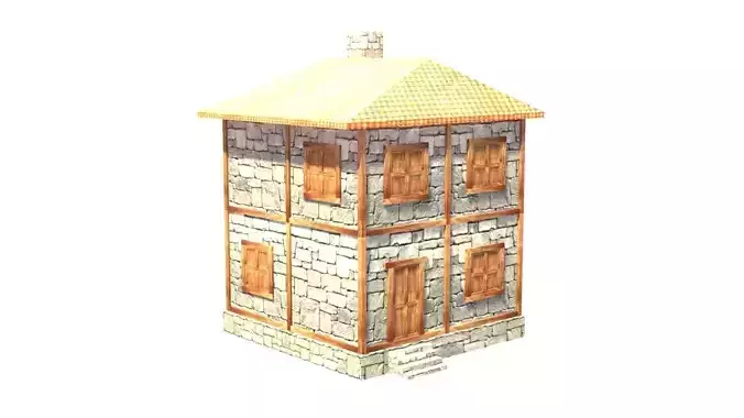 medieval house low poly village town residential house  73