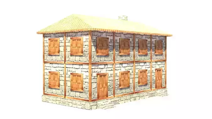 medieval house low poly village town residential house  72