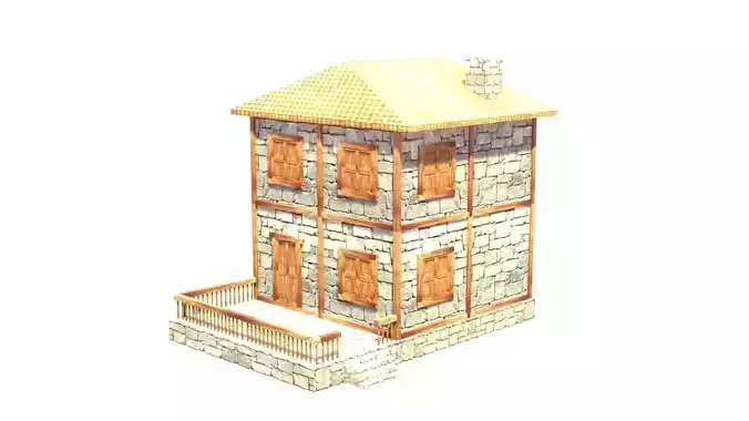 medieval house low poly village town residential house  71