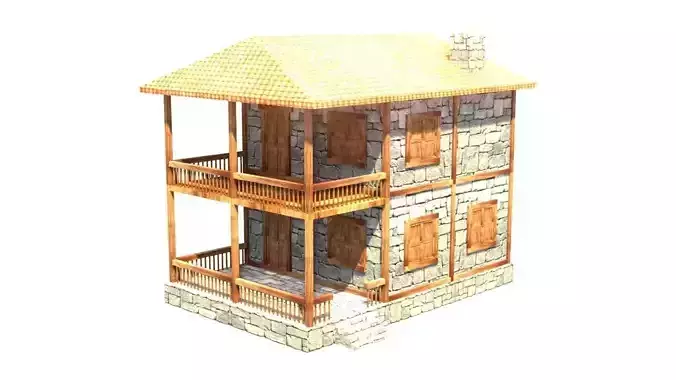 medieval house low poly village town residential house  70