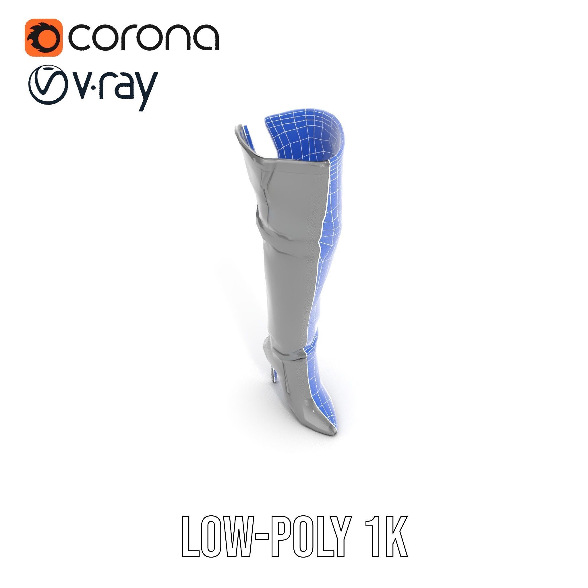 Thigh High Leather Boot D Model Pack Low-poly 3D model_18