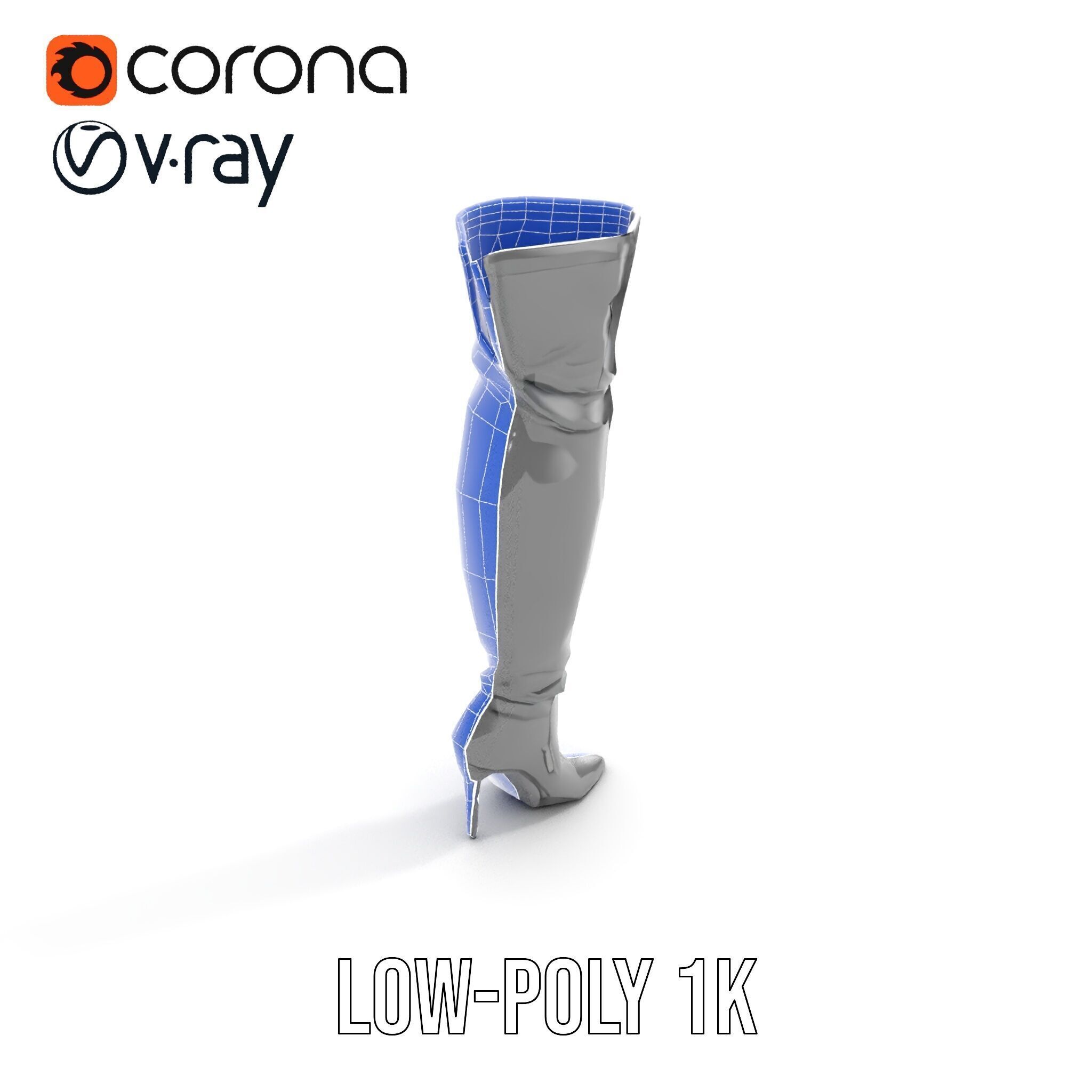 Thigh High Leather Boot D Model Pack Low-poly 3D model_25