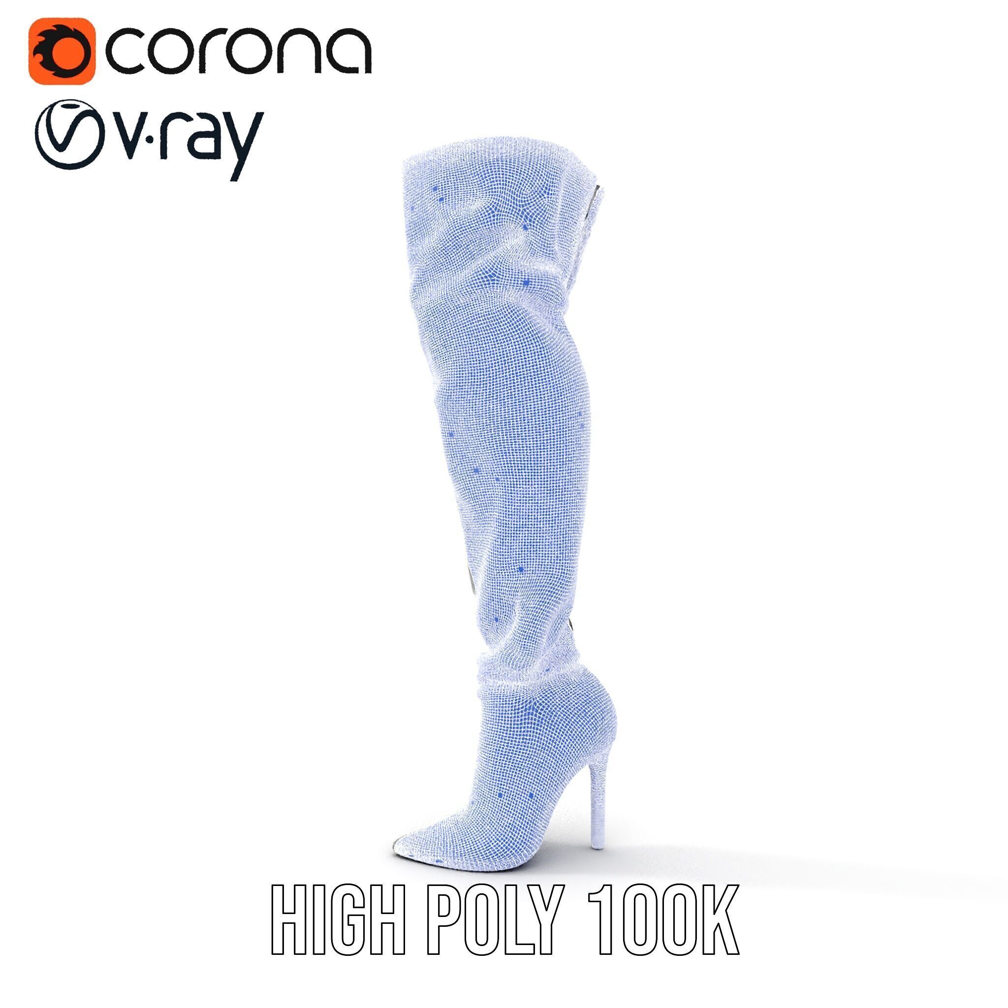 Thigh High Leather Boot D Model Pack Low-poly 3D model_38