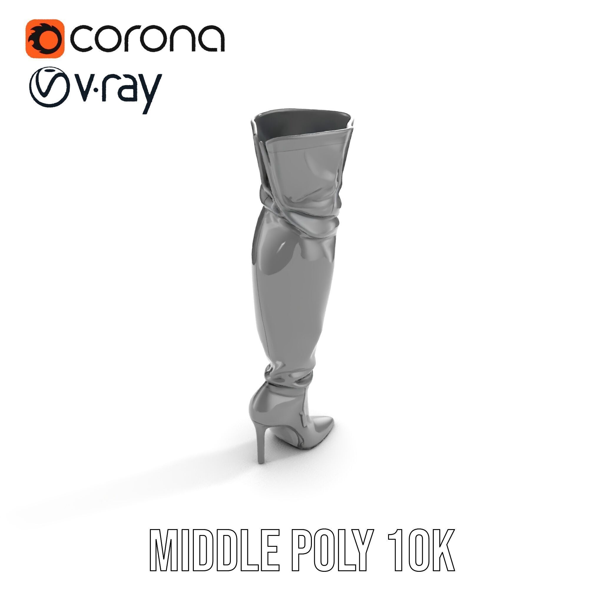 Thigh High Leather Boot D Model Pack Low-poly 3D model_9