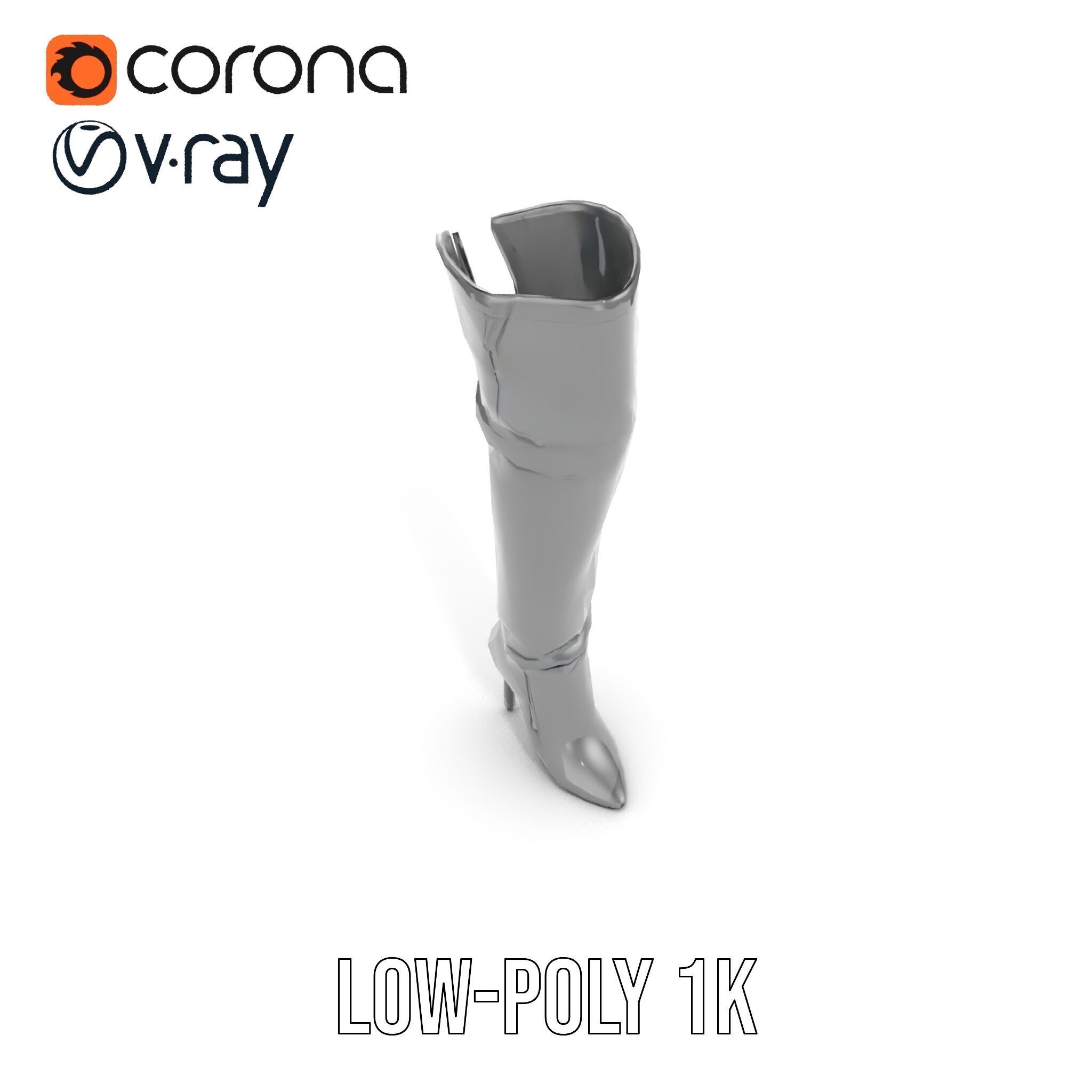 Thigh High Leather Boot D Model Pack Low-poly 3D model_16