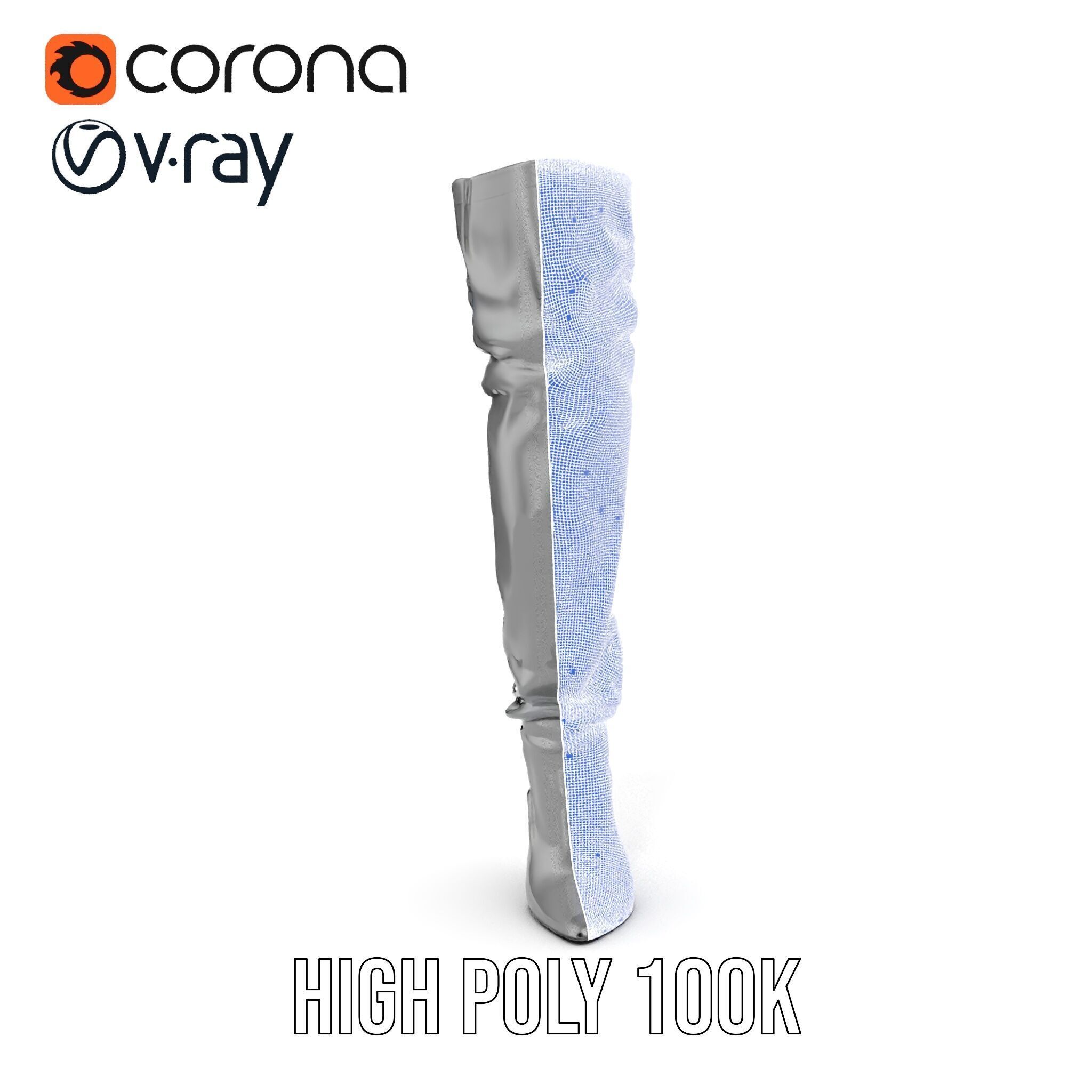 Thigh High Leather Boot D Model Pack Low-poly 3D model_37