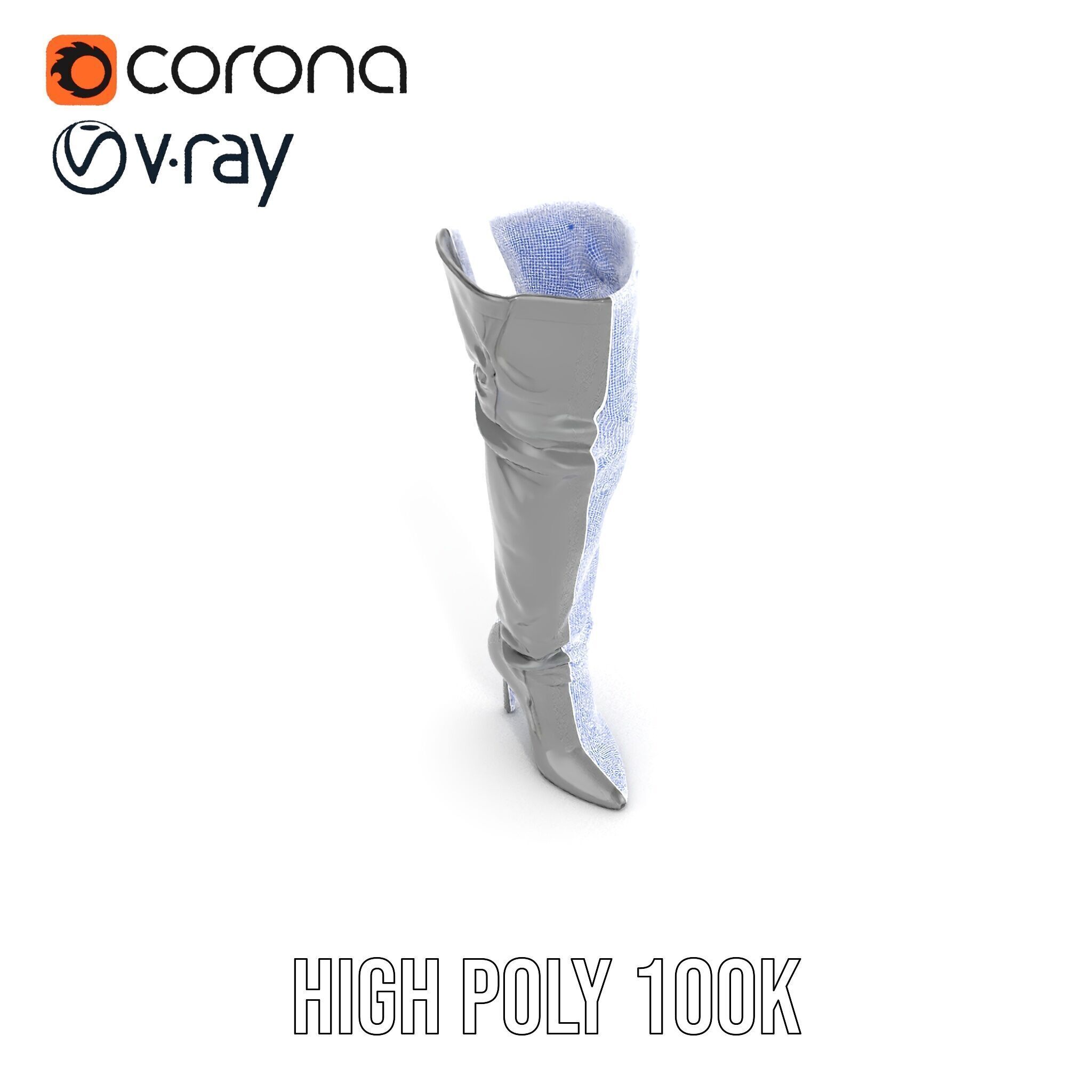 Thigh High Leather Boot D Model Pack Low-poly 3D model_36