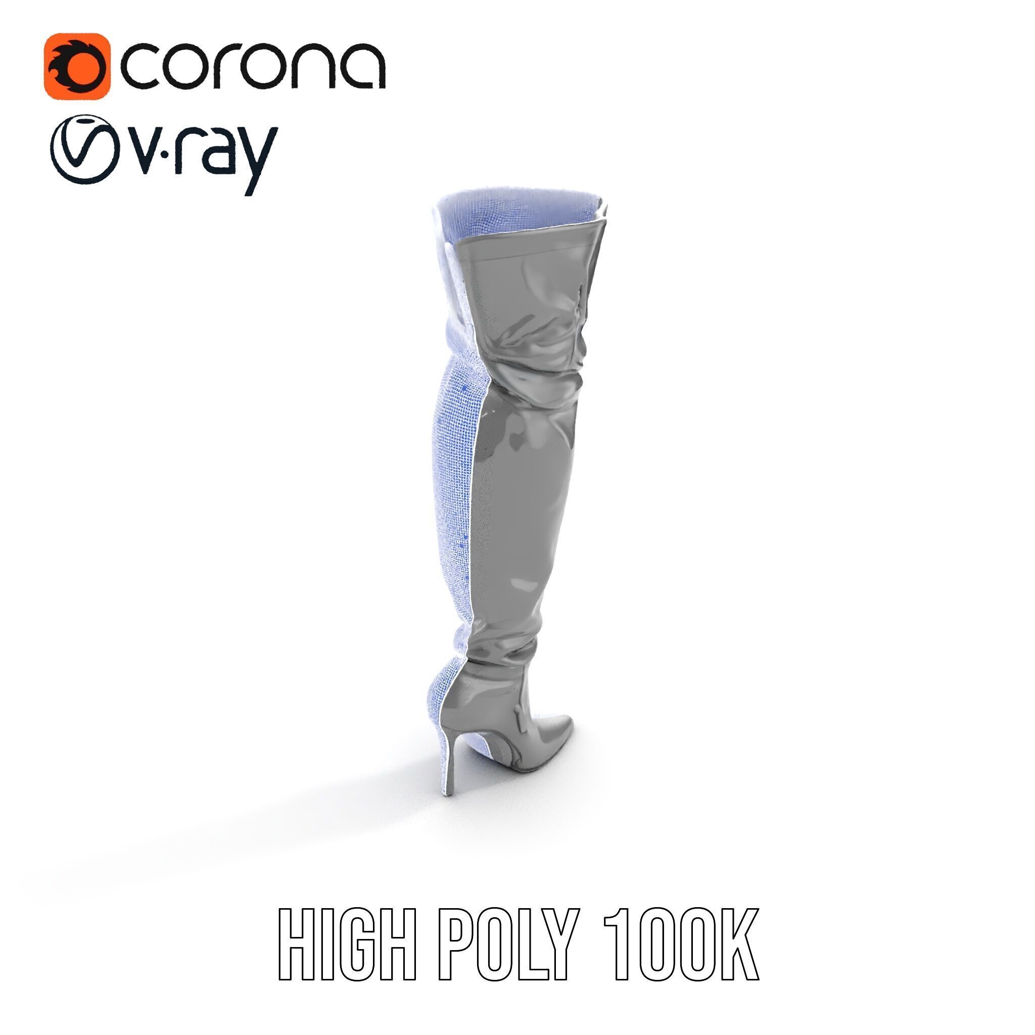 Thigh High Leather Boot D Model Pack Low-poly 3D model_23