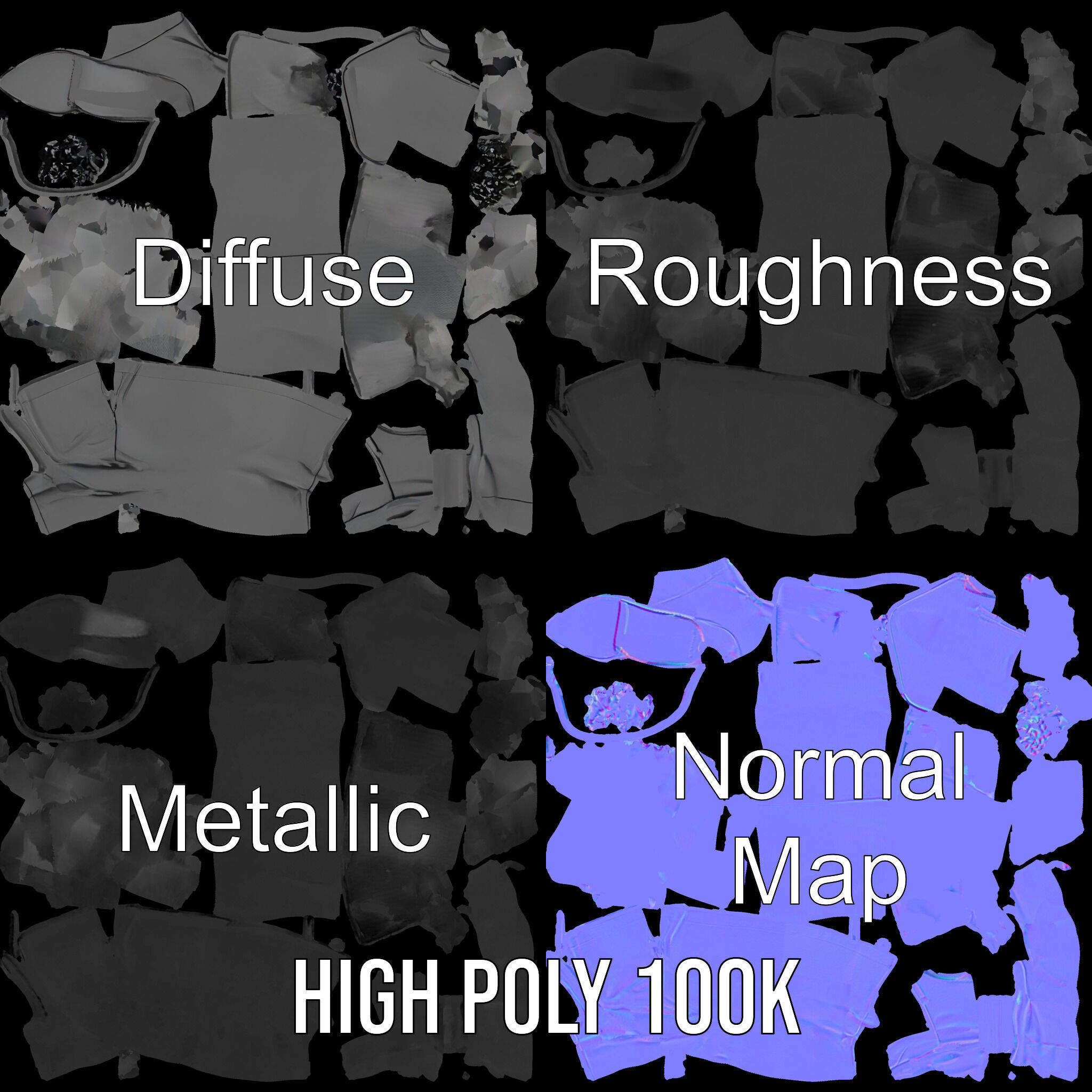 Thigh High Leather Boot D Model Pack Low-poly 3D model_3
