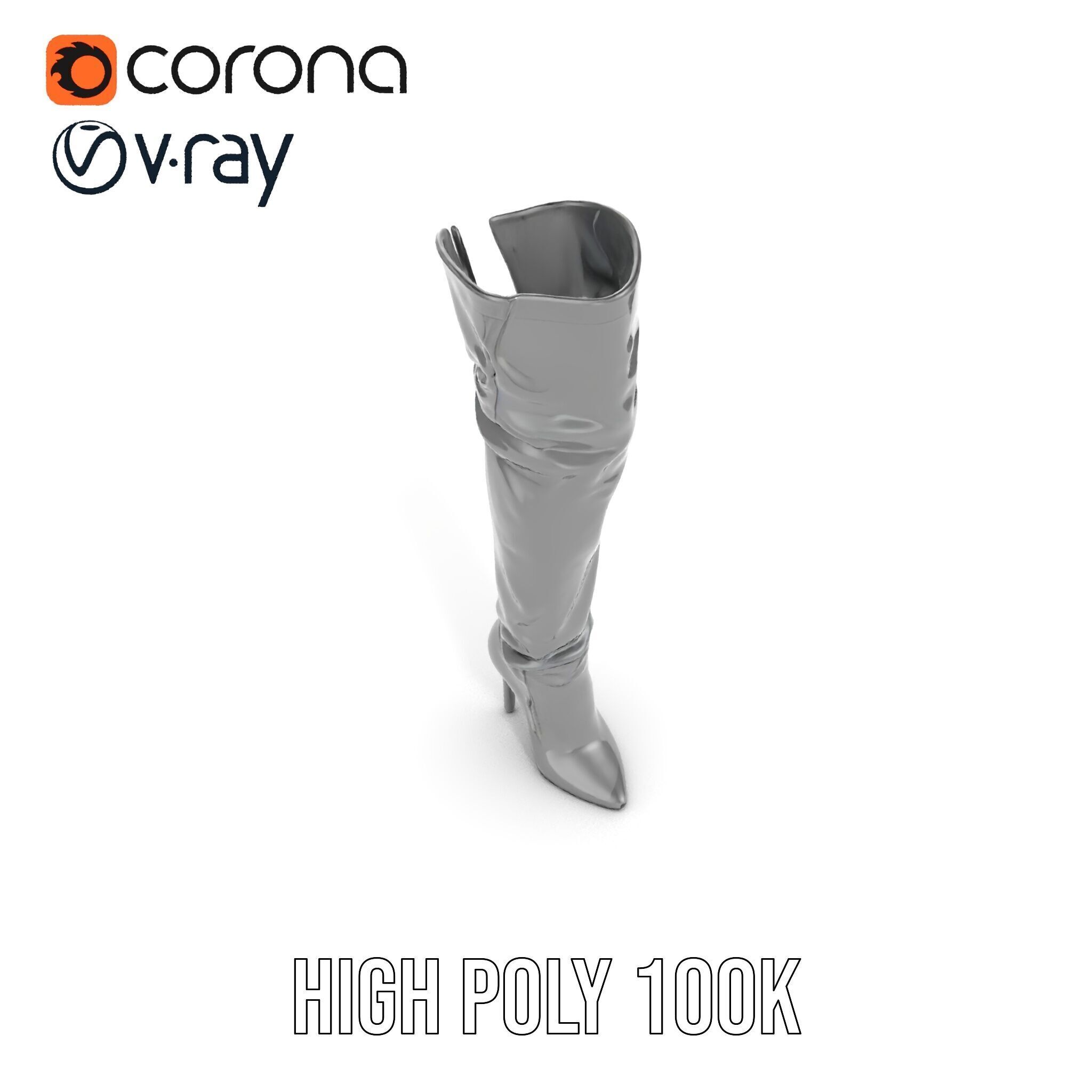 Thigh High Leather Boot D Model Pack Low-poly 3D model_29
