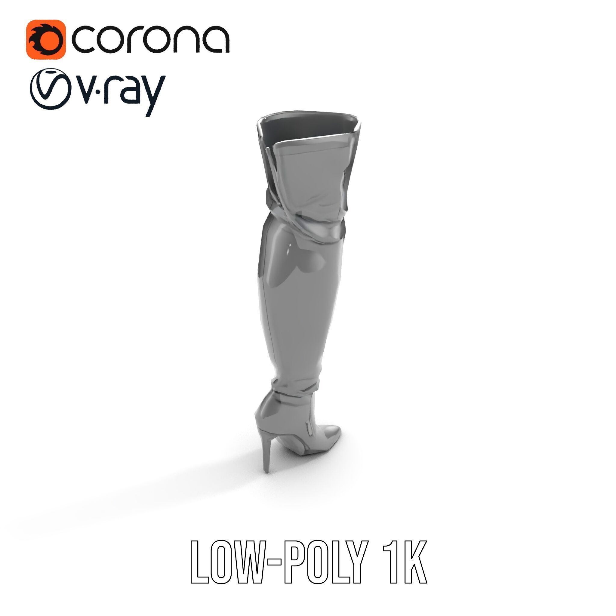 Thigh High Leather Boot D Model Pack Low-poly 3D model_10