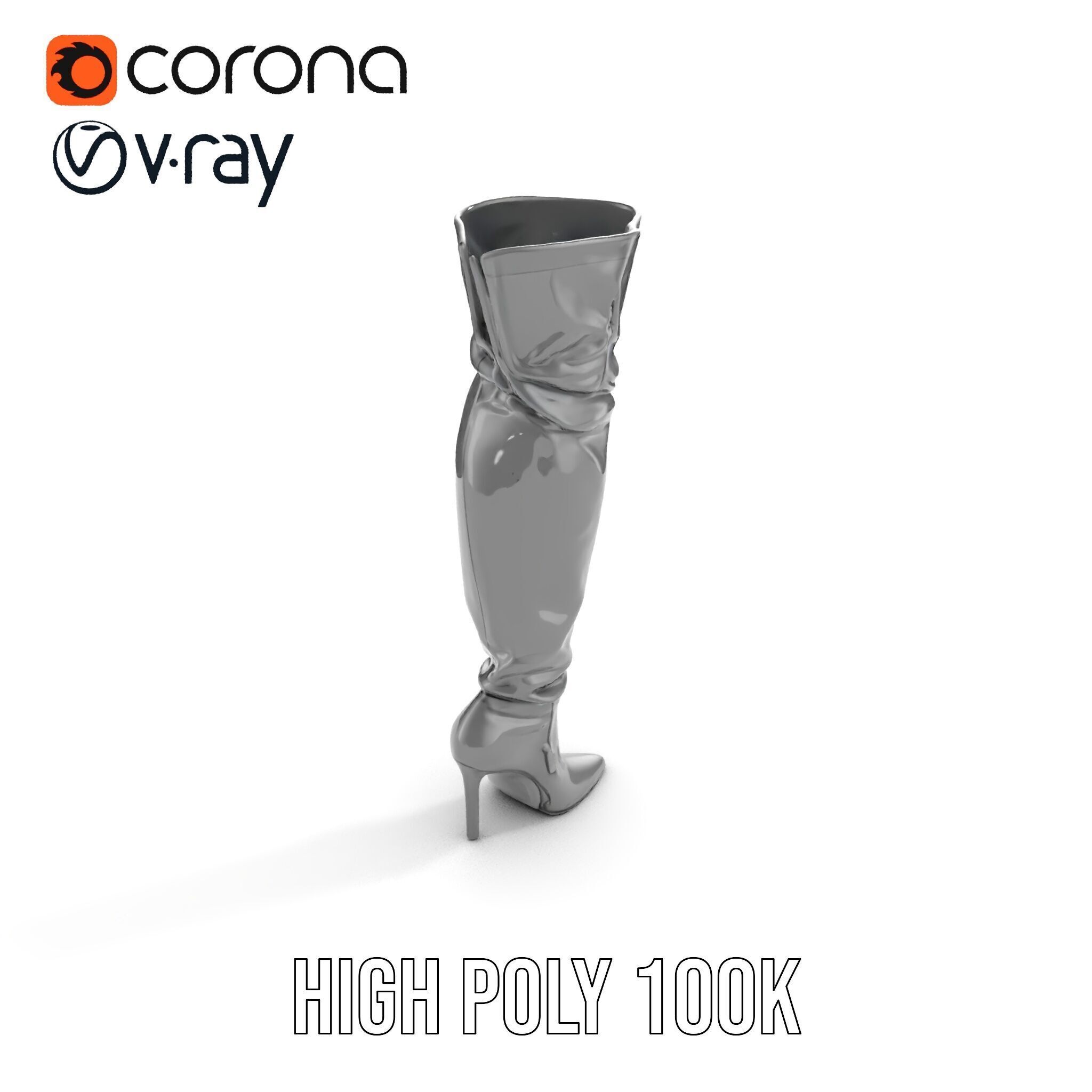 Thigh High Leather Boot D Model Pack Low-poly 3D model_32
