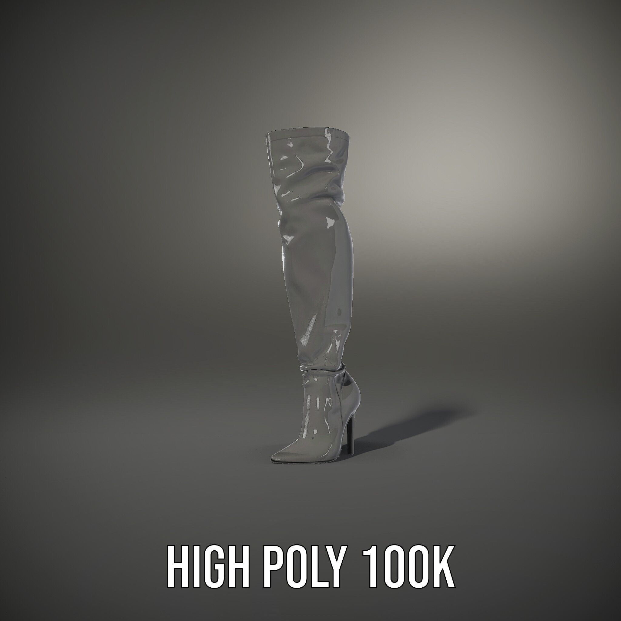 Thigh High Leather Boot D Model Pack Low-poly 3D model_11