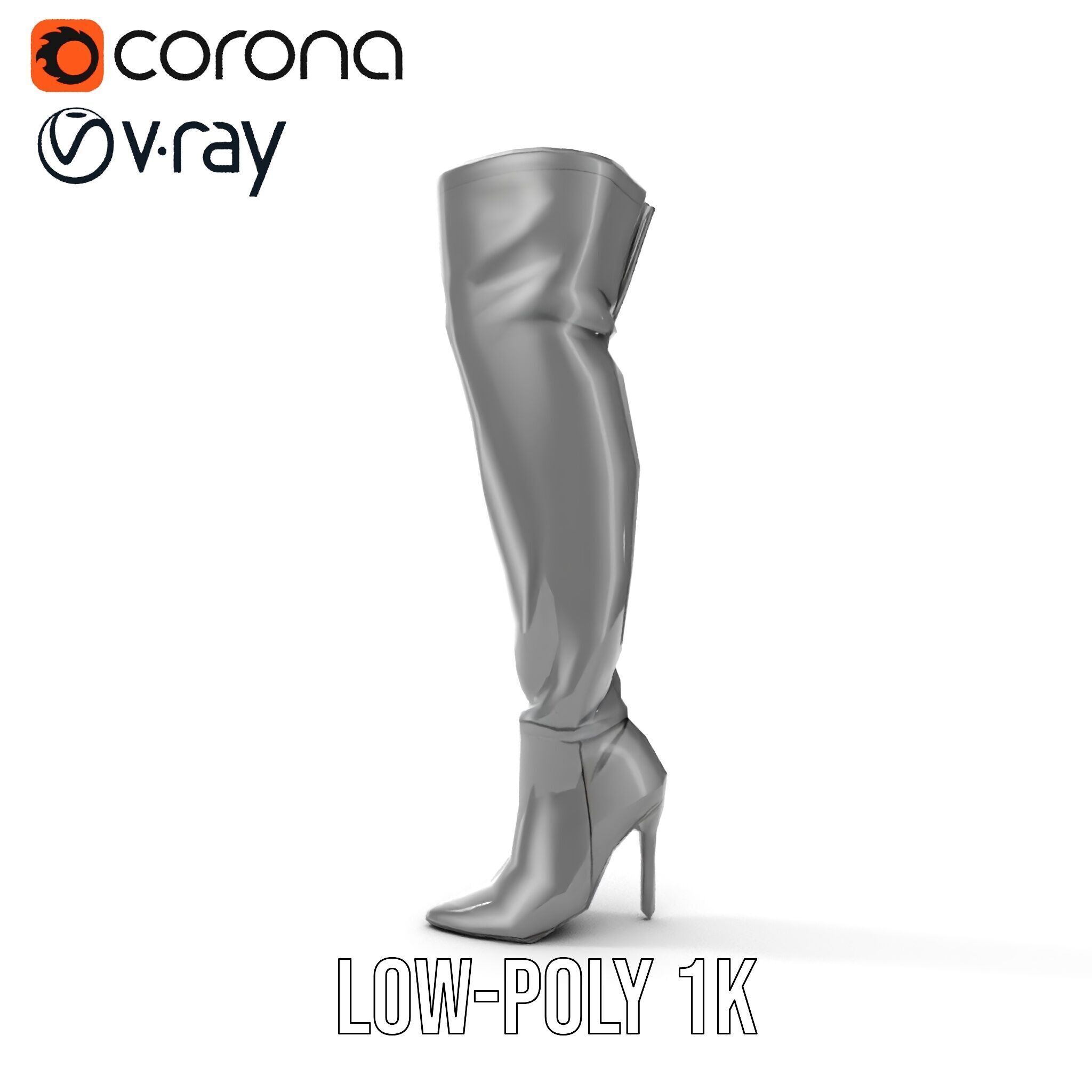 Thigh High Leather Boot D Model Pack Low-poly 3D model_20