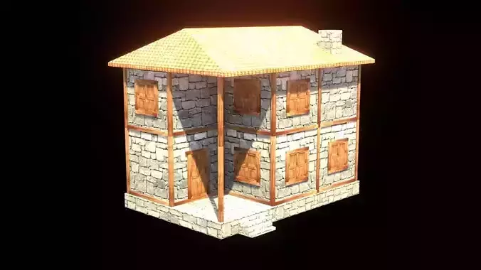 medieval house low poly village town residential house  68
