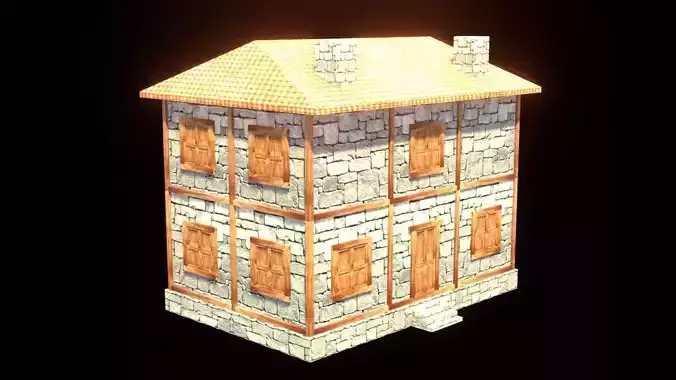 medieval house low poly village town residential house  67
