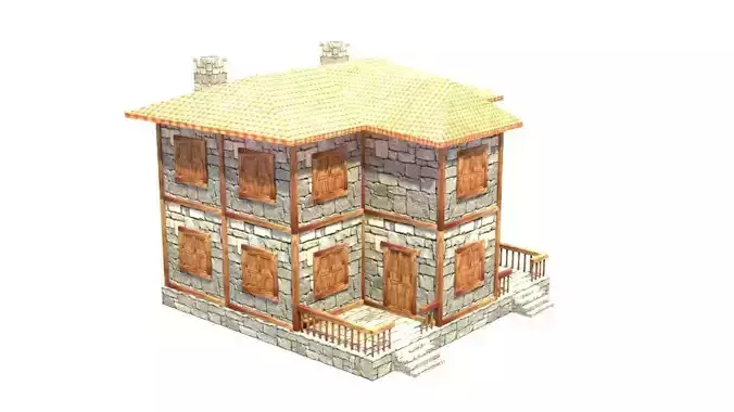 medieval house low poly village town residential house  63