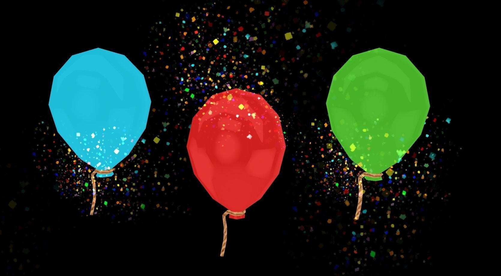 Balloon with confetti Low-poly 3D model_1
