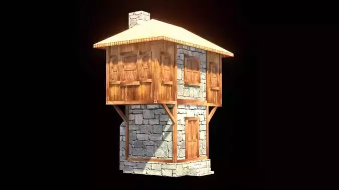 medieval house low poly village town residential house  52