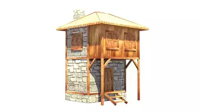 medieval house low poly village town residential house  51