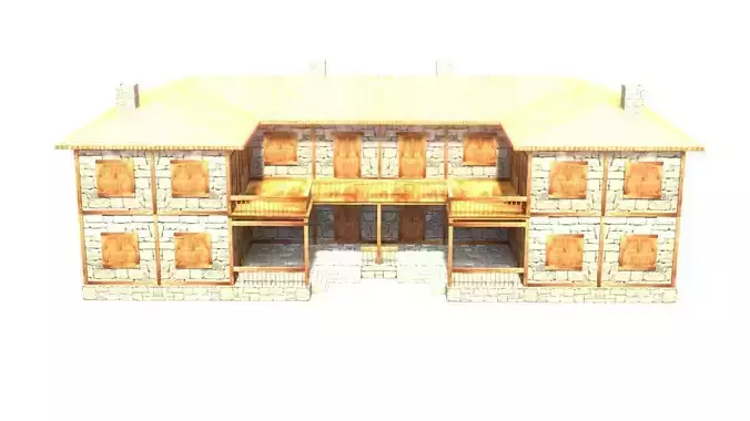 medieval house low poly village town residential house  120