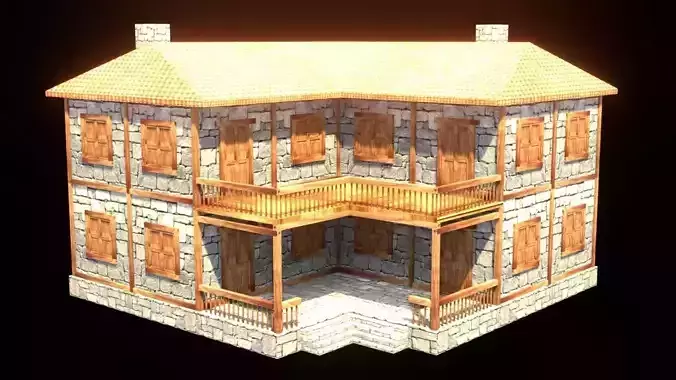 medieval house low poly village town residential house  119