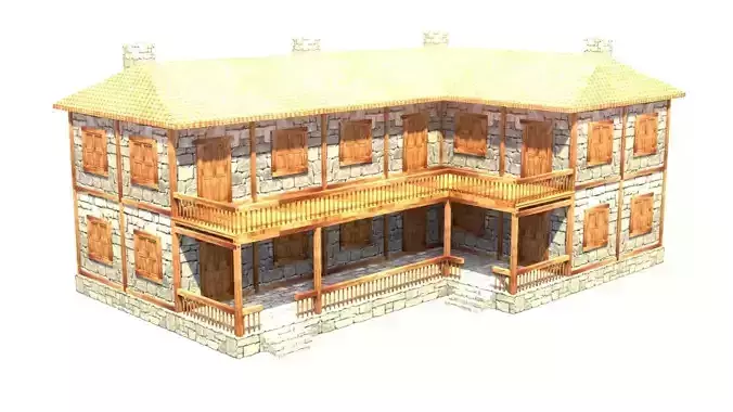 medieval house low poly village town residential house  116