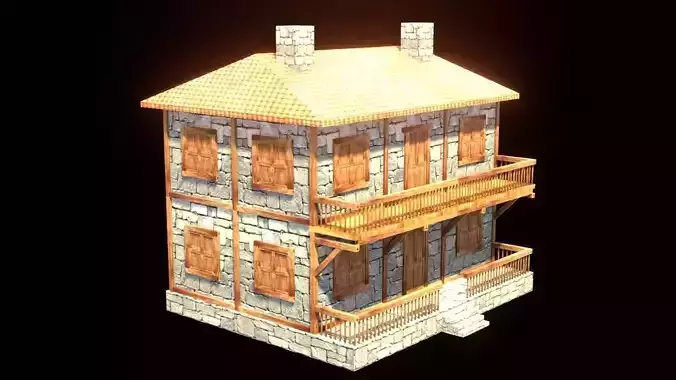 medieval house low poly village town residential house  115 Low-poly 3D model