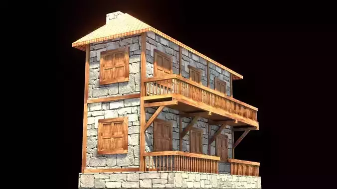 medieval house low poly village town residential house  114