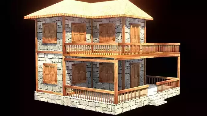 medieval house low poly village town residential house  113