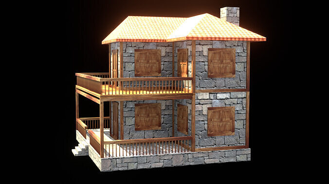 medieval house low poly village town residential house  112 Low-poly 3D model 6