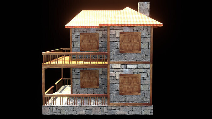 medieval house low poly village town residential house  112 Low-poly 3D model 7