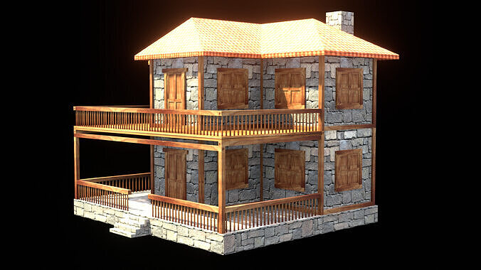 medieval house low poly village town residential house  112 Low-poly 3D model 5