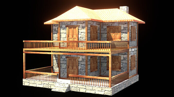 medieval house low poly village town residential house  112 Low-poly 3D model 4