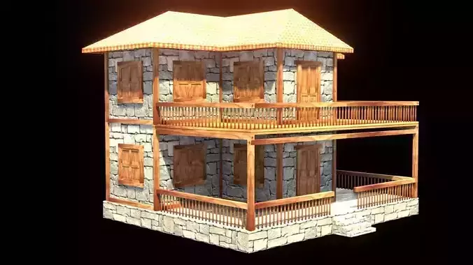 medieval house low poly village town residential house  112