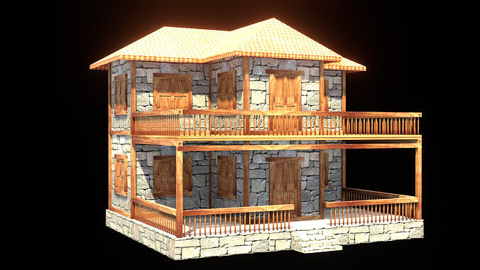 medieval house low poly village town residential house  112 Low-poly 3D model 2