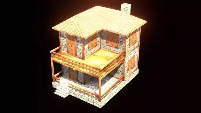 medieval house low poly village town residential house  111