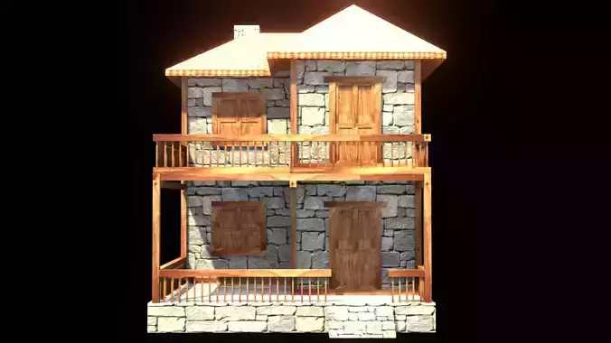 medieval house low poly village town residential house  110