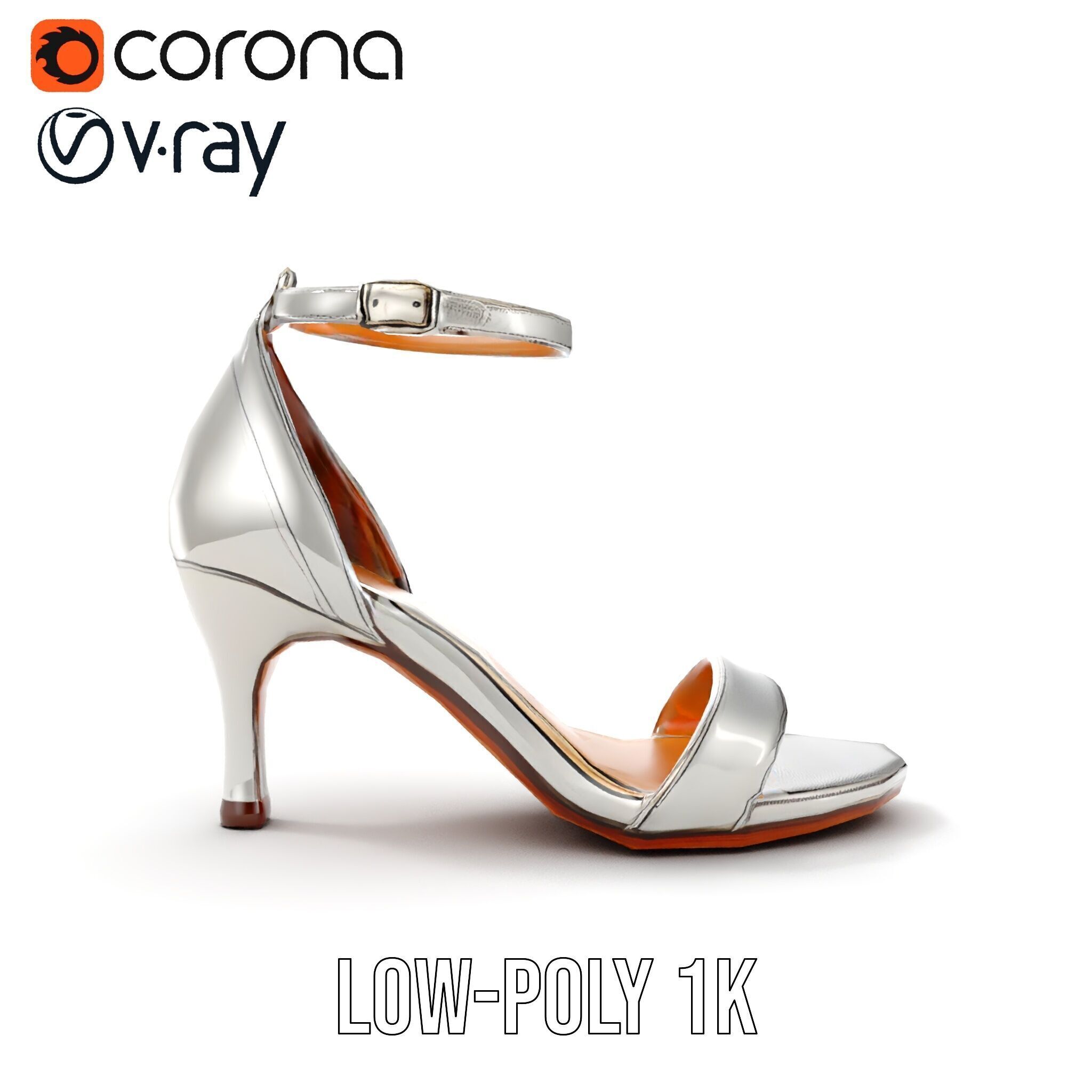 Silver High Heel Sandal D Model Pack Low-poly 3D model_28