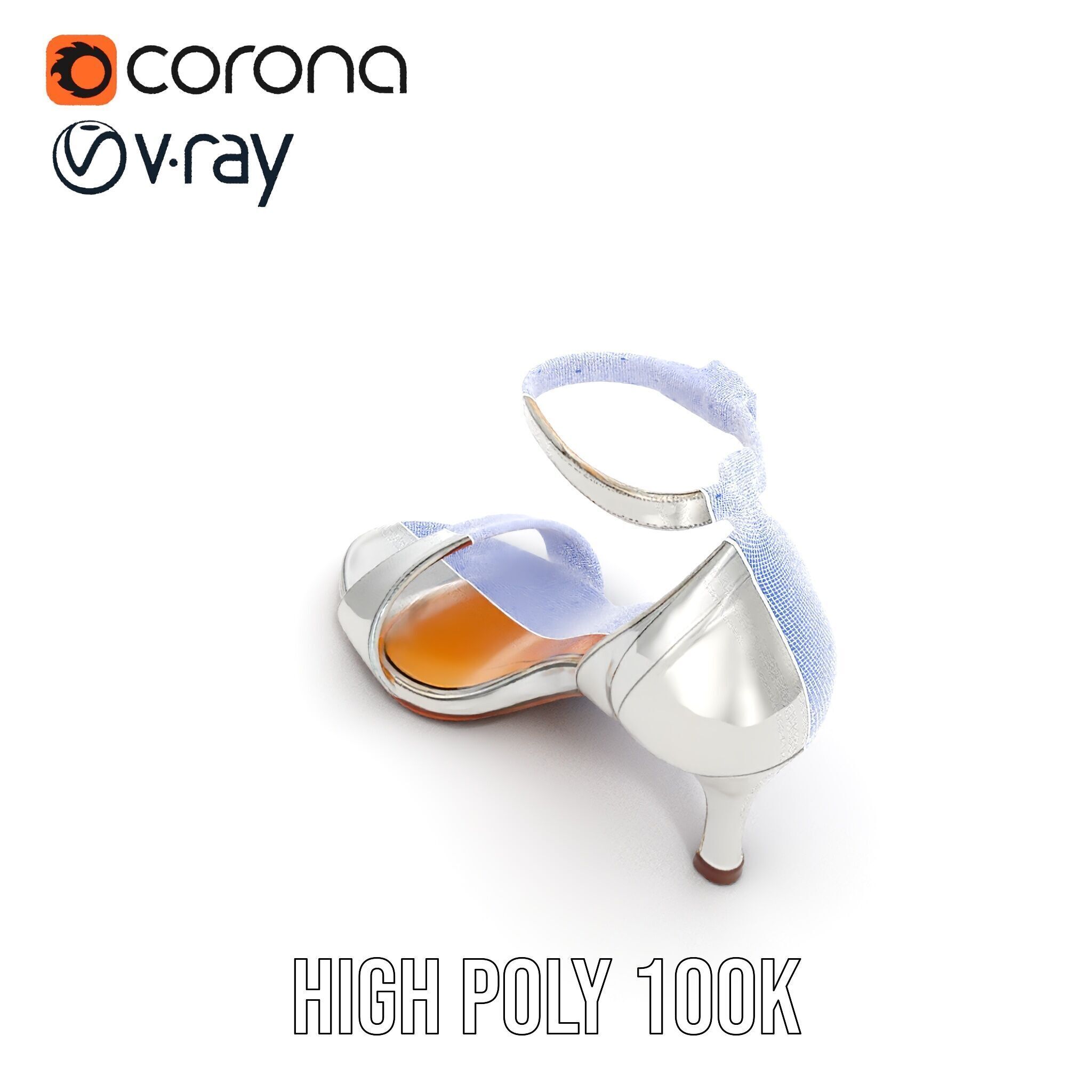 Silver High Heel Sandal D Model Pack Low-poly 3D model_35