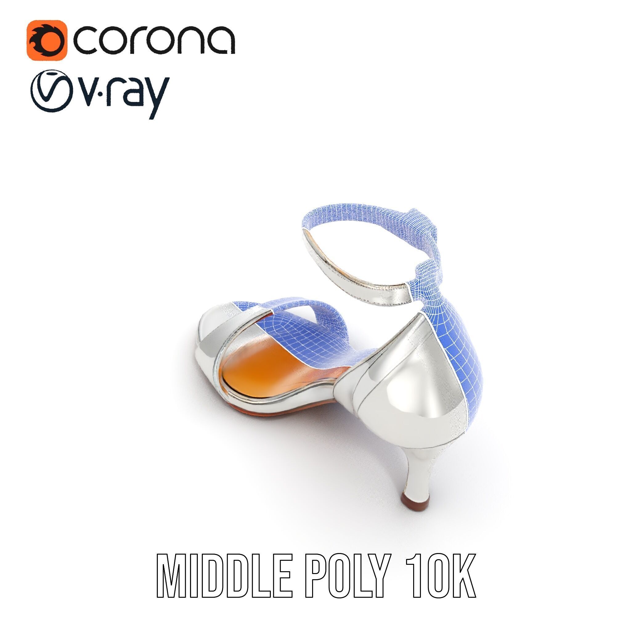 Silver High Heel Sandal D Model Pack Low-poly 3D model_9