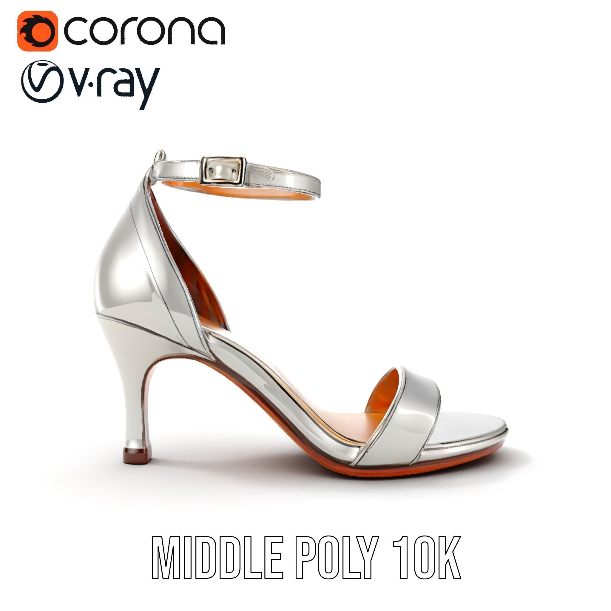 Silver High Heel Sandal D Model Pack Low-poly 3D model_17