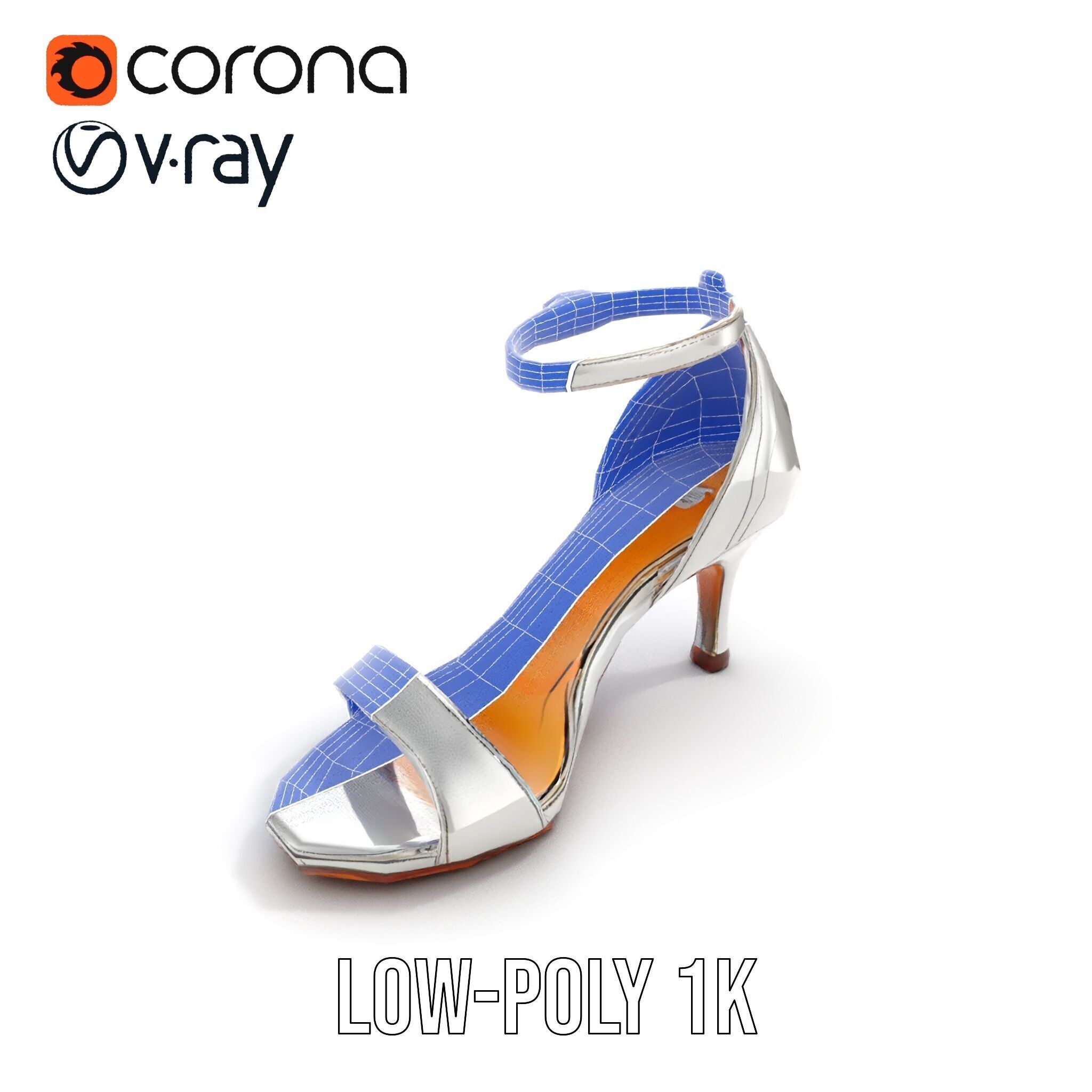 Silver High Heel Sandal D Model Pack Low-poly 3D model_10