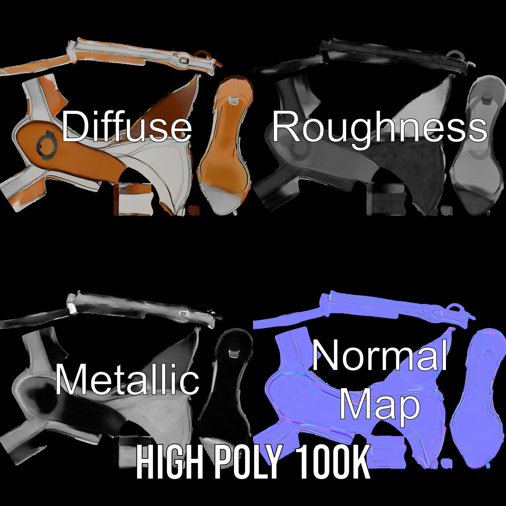 Silver High Heel Sandal D Model Pack Low-poly 3D model_3