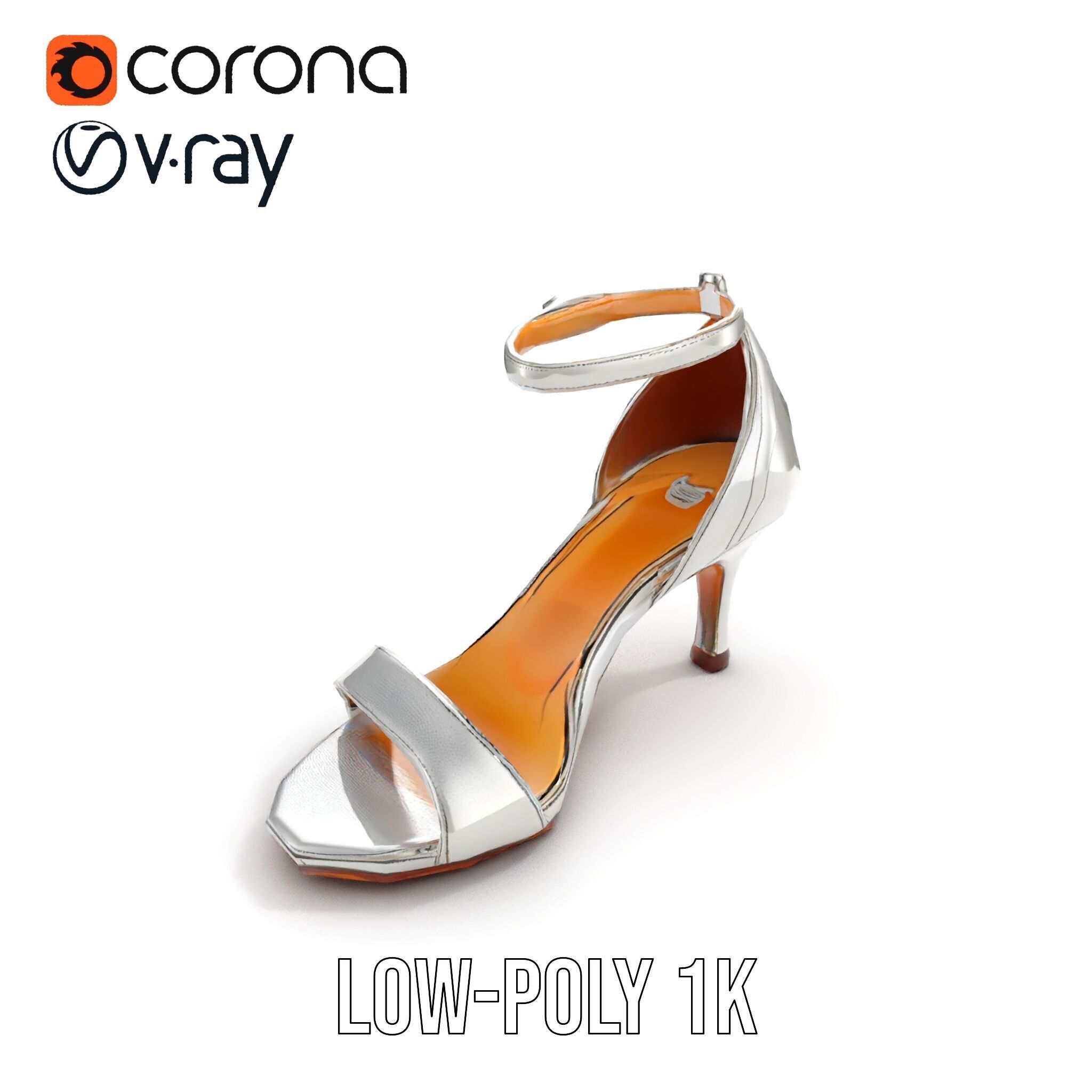 Silver High Heel Sandal D Model Pack Low-poly 3D model_16