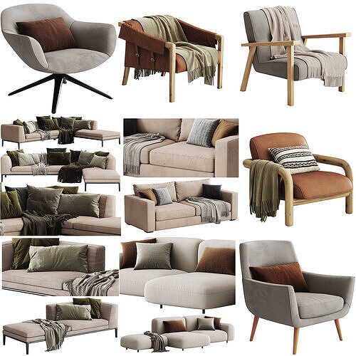 Sofa and Armchair Colection 02 - 10 Items 3D model